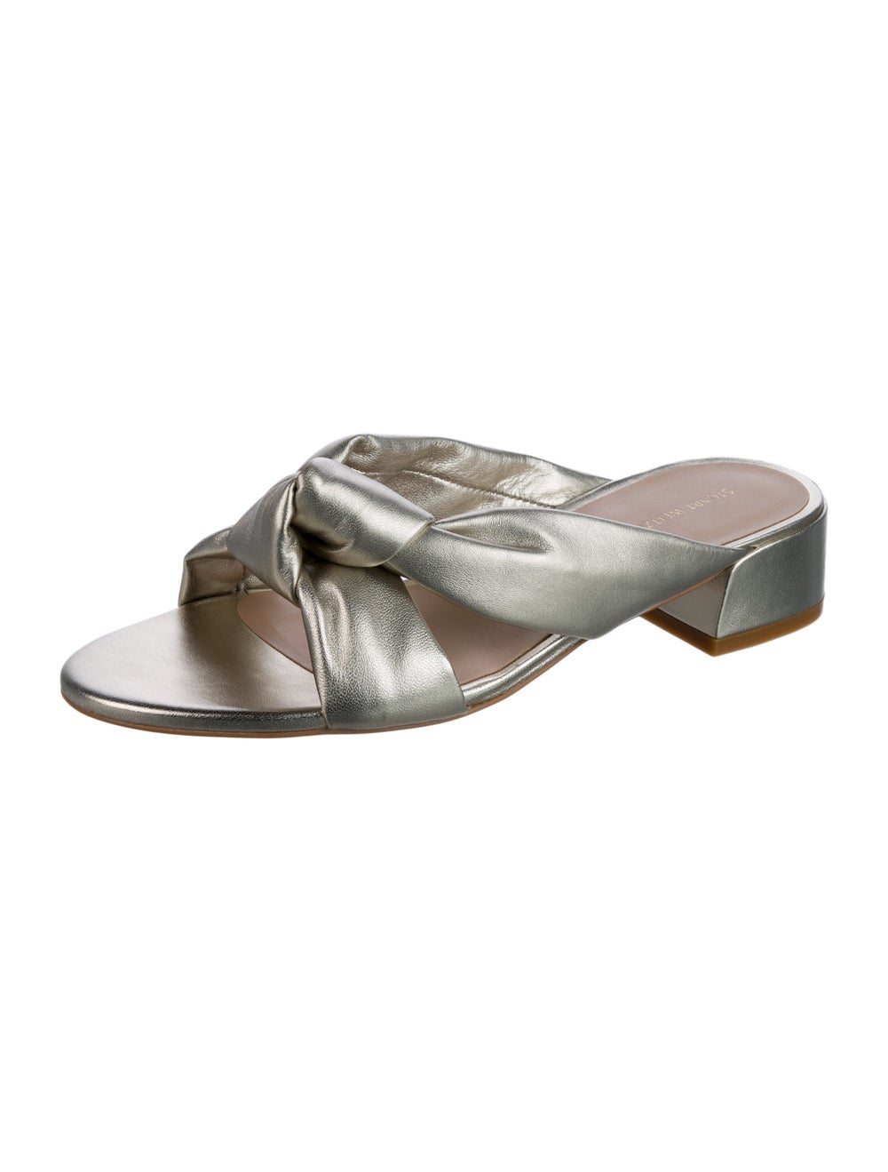 Stuart Weitzman Leather Slides Gold & Metallic Cr… - image 2