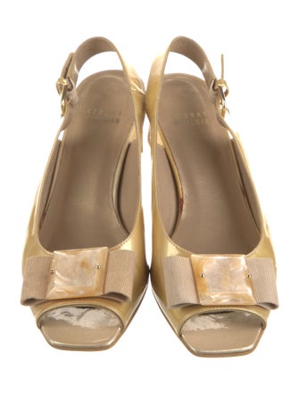 Stuart Weitzman Patent Leather Bow Accents Slingback Sandals