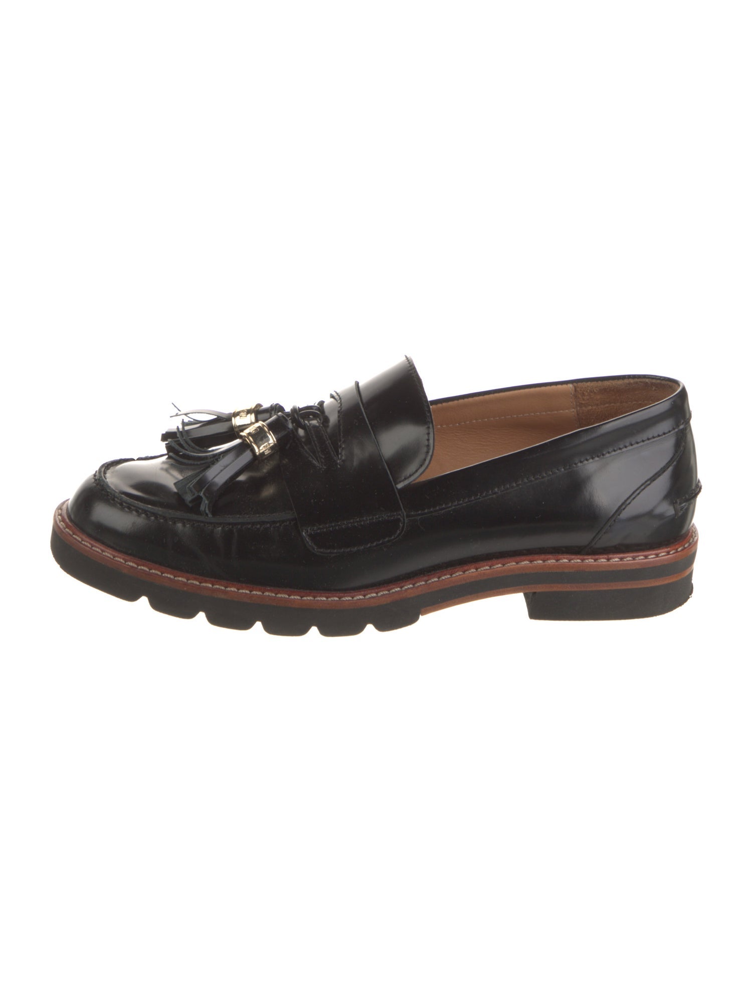 Stuart Weitzman Patent Leather Tassel Accents Loafers