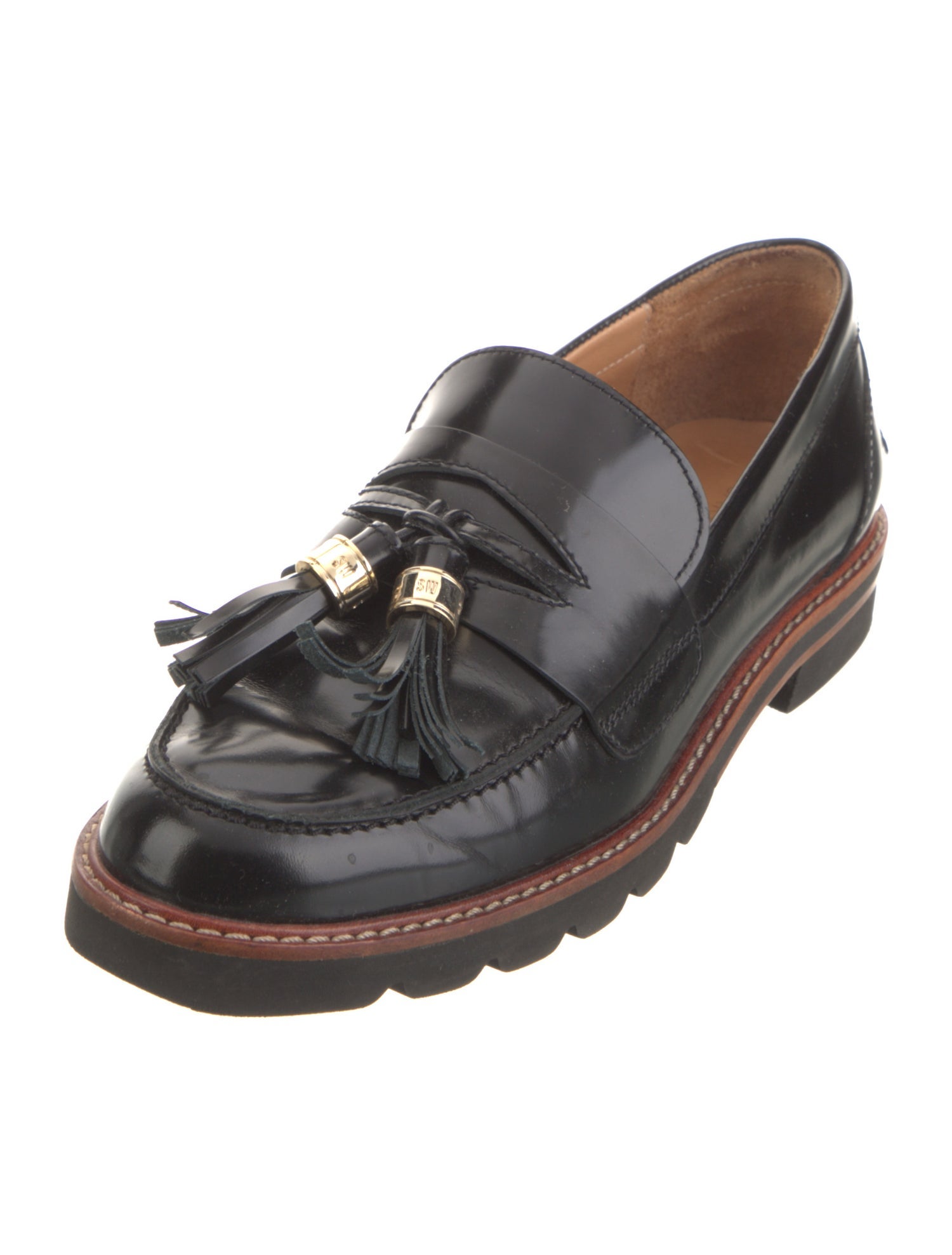 Stuart Weitzman Patent Leather Tassel Accents Loafers