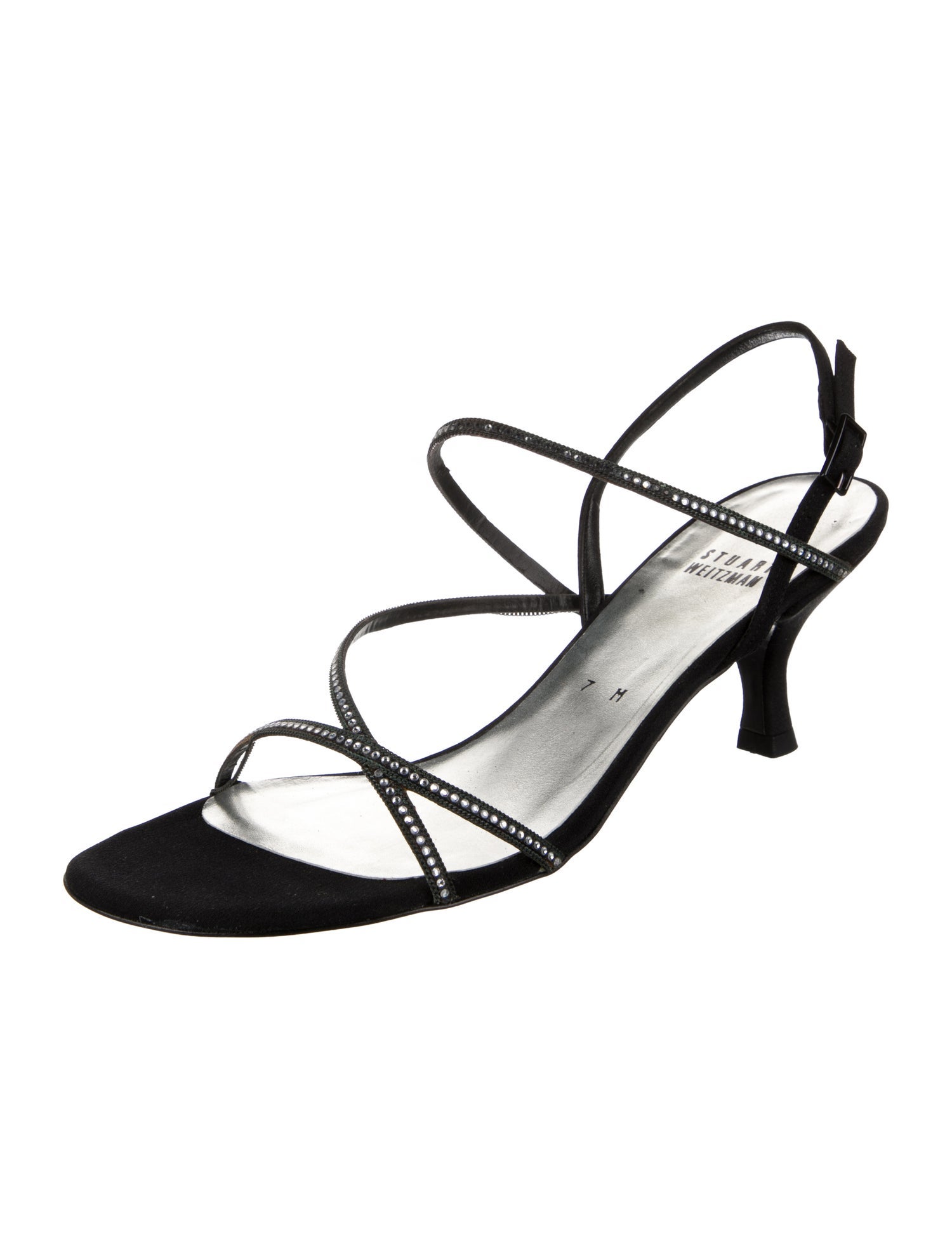 Stuart Weitzman Satin Crystal Embellishments Slingback Sandals