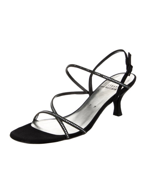 Stuart Weitzman Satin Crystal Embellishments Slingback Sandals