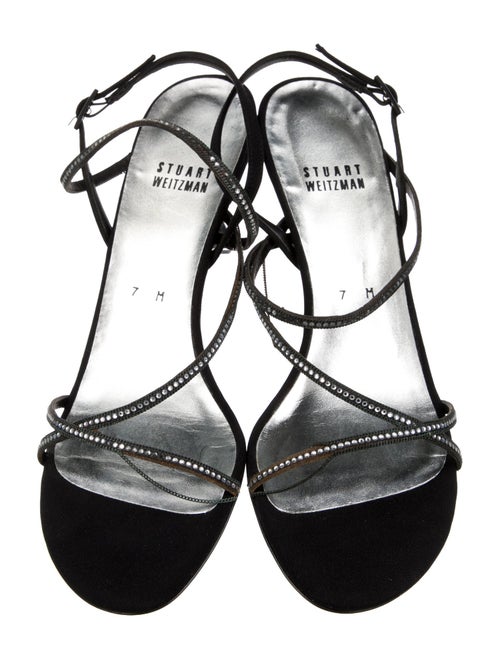 Stuart Weitzman Satin Crystal Embellishments Slingback Sandals