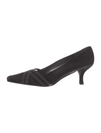Stuart Weitzman Suede Grosgrain Trim Pumps