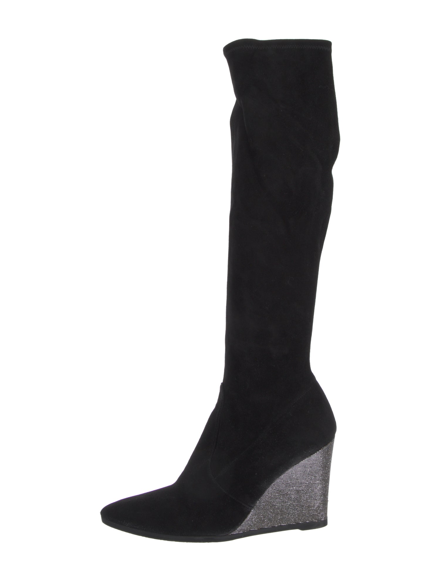 Stuart Weitzman Suede Crystal Embellishments Sock Boots