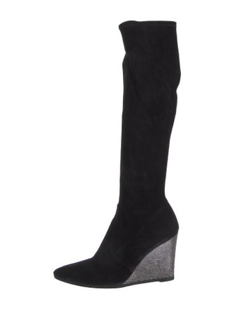 Stuart Weitzman Suede Crystal Embellishments Sock Boots