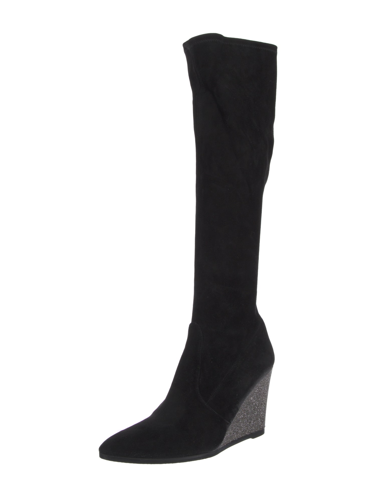 Stuart Weitzman Suede Crystal Embellishments Sock Boots