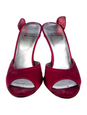 Stuart Weitzman Satin Bow Accents Slides