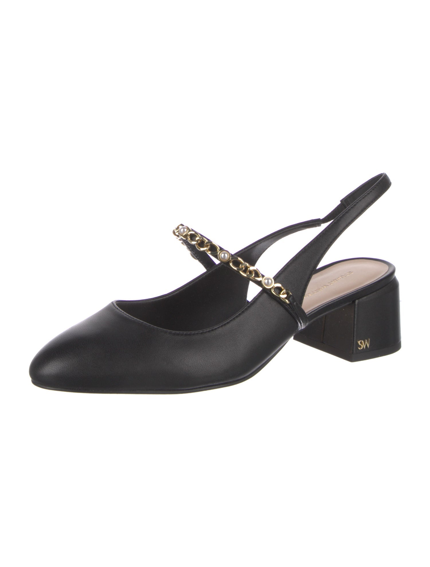 Stuart Weitzman Leather Chain-Link Accents Slingback Pumps