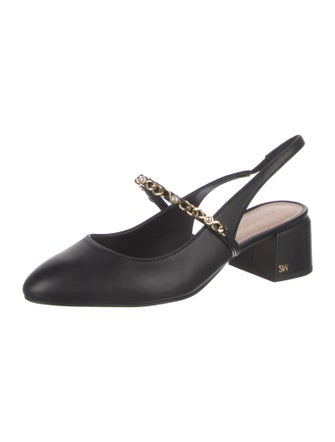 Stuart Weitzman Leather Chain-Link Accents Slingback Pumps