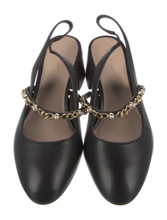 Stuart Weitzman Leather Chain-Link Accents Slingback Pumps