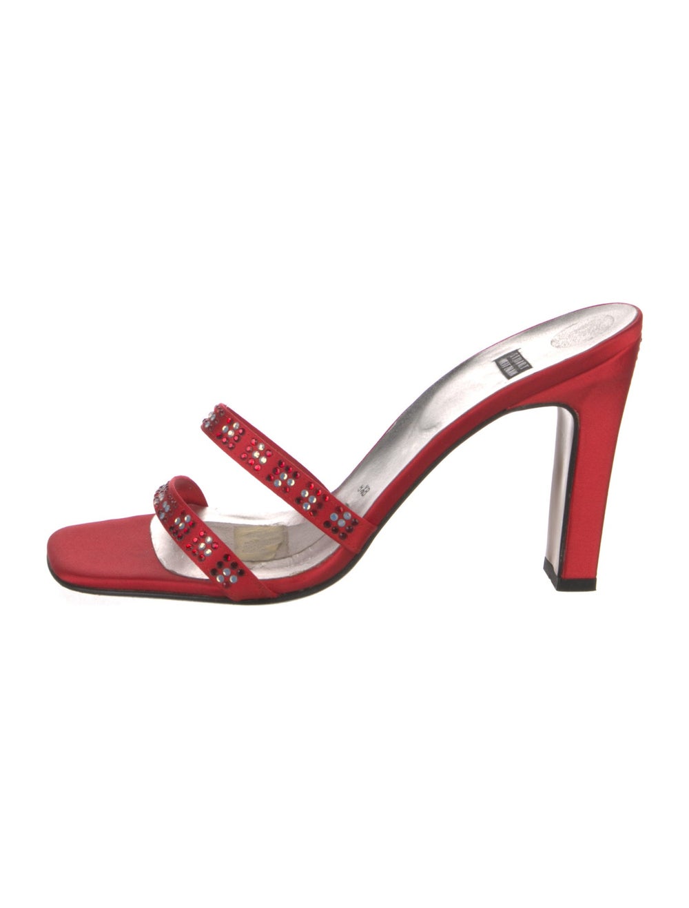 Stuart Weitzman Satin Slides Red Multistrap - image 1