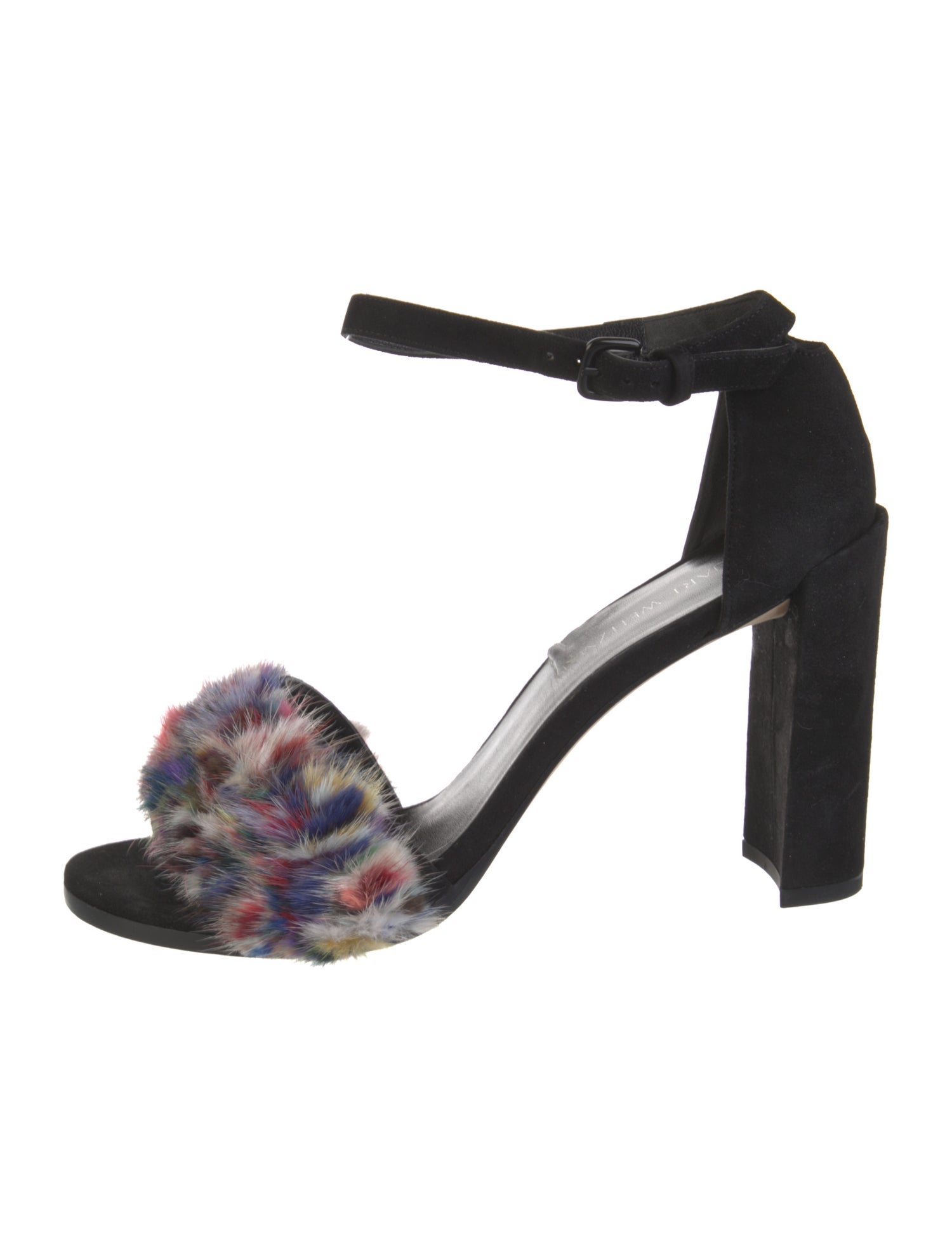 Stuart Weitzman Suede Faux Fur Trim Sandals