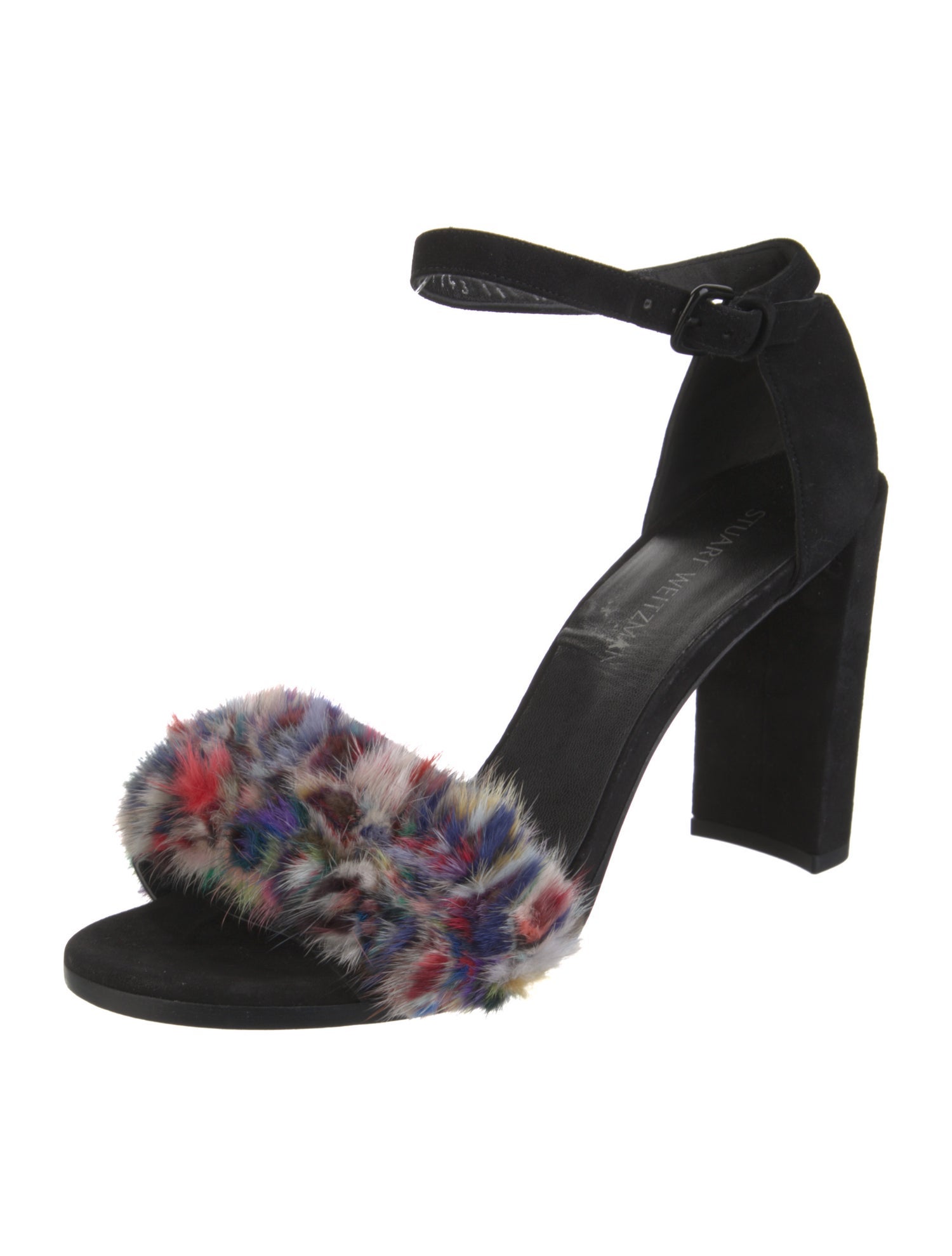 Stuart Weitzman Suede Faux Fur Trim Sandals