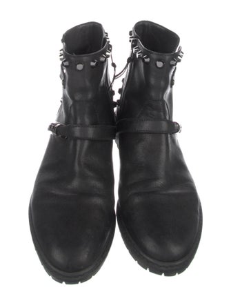 Stuart Weitzman Leather Studded Accents Moto Boots