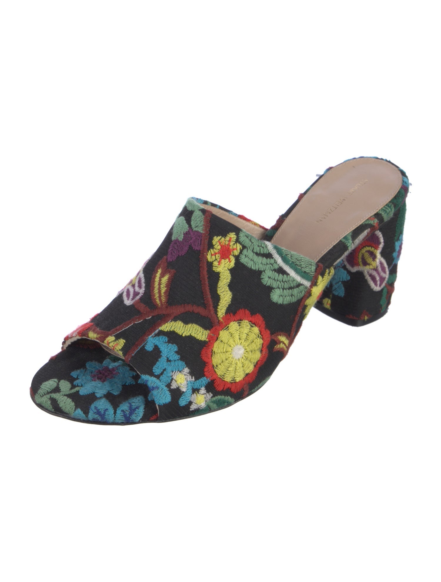 Stuart Weitzman Floral Print Embroidered Accent Slides