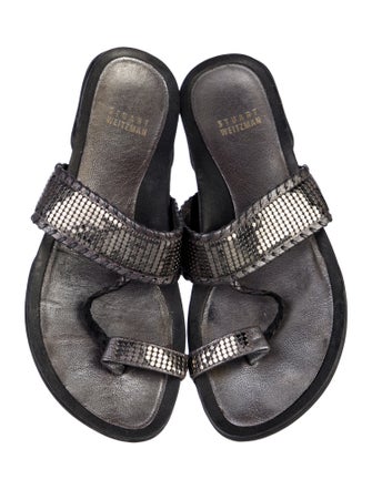 Stuart Weitzman Leather Animal Print Slides