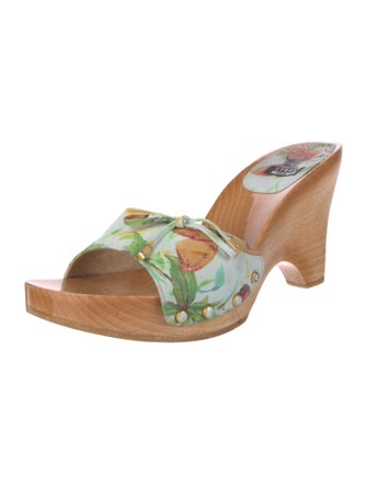 Stuart Weitzman Leather Floral Print Slides
