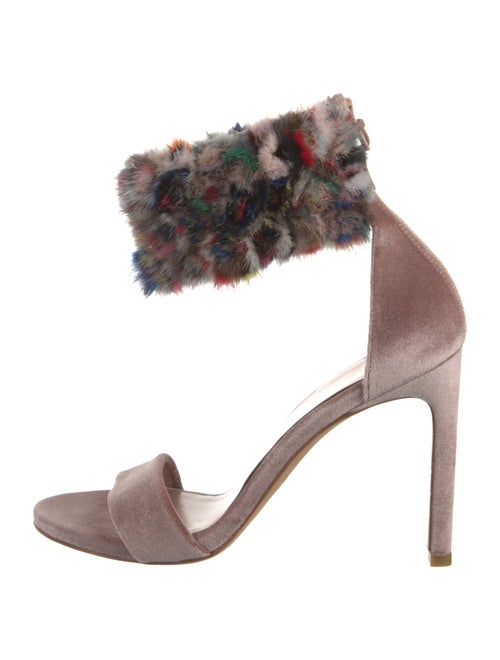 Stuart Weitzman Velvet Faux Fur Trim Sandals