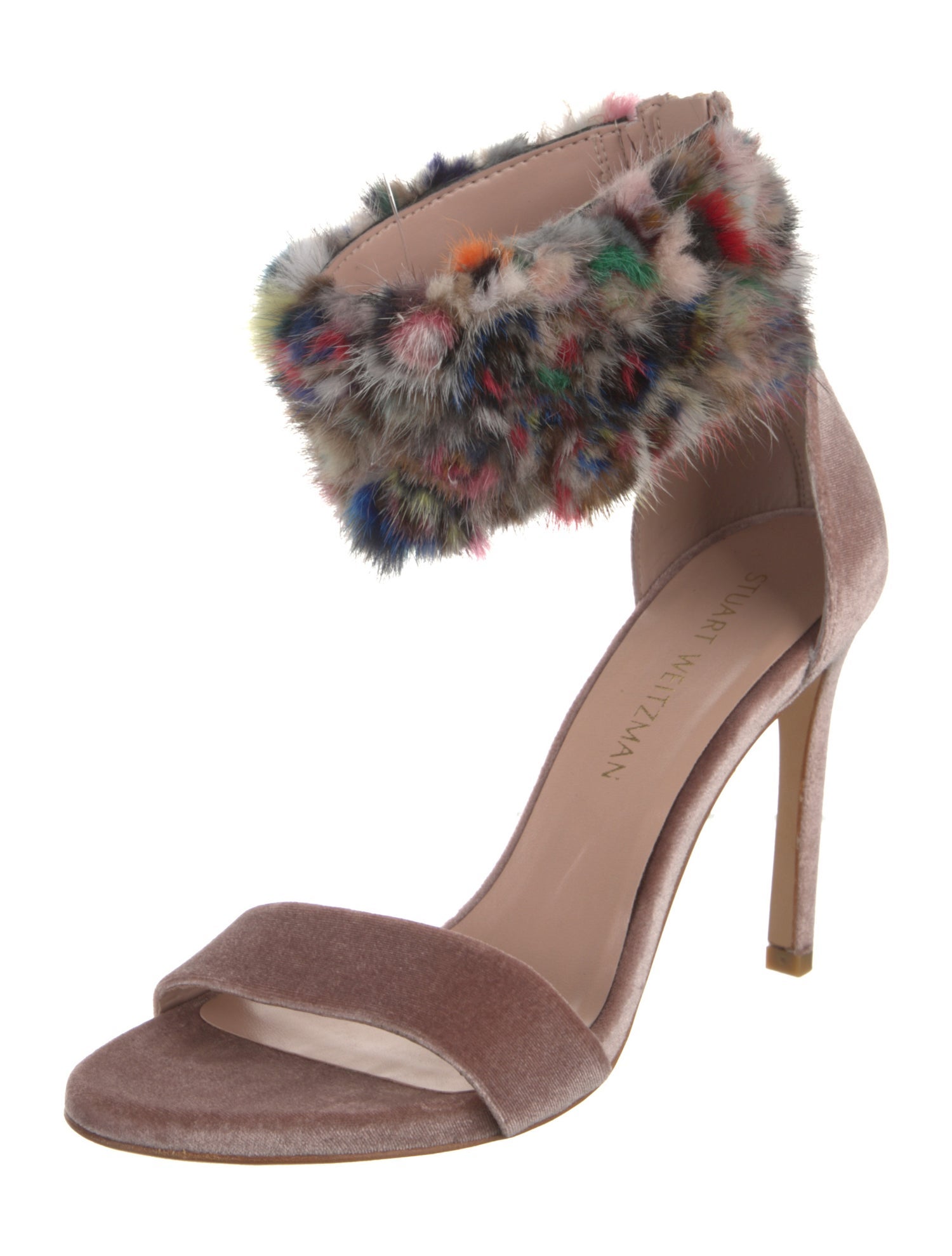 Stuart Weitzman Velvet Faux Fur Trim Sandals