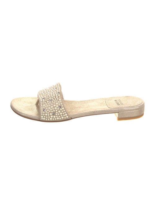 Stuart Weitzman Canvas Crystal Embellishments Slides