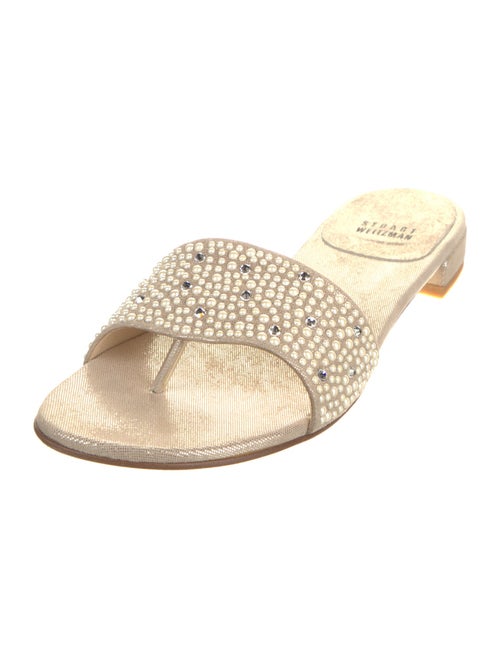 Stuart Weitzman Canvas Crystal Embellishments Slides