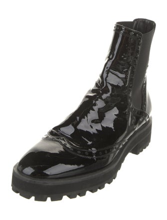 Stuart Weitzman Patent Leather Lasercut Accents Chelsea Boots
