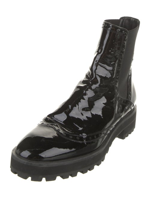 Stuart Weitzman Patent Leather Lasercut Accents Chelsea Boots