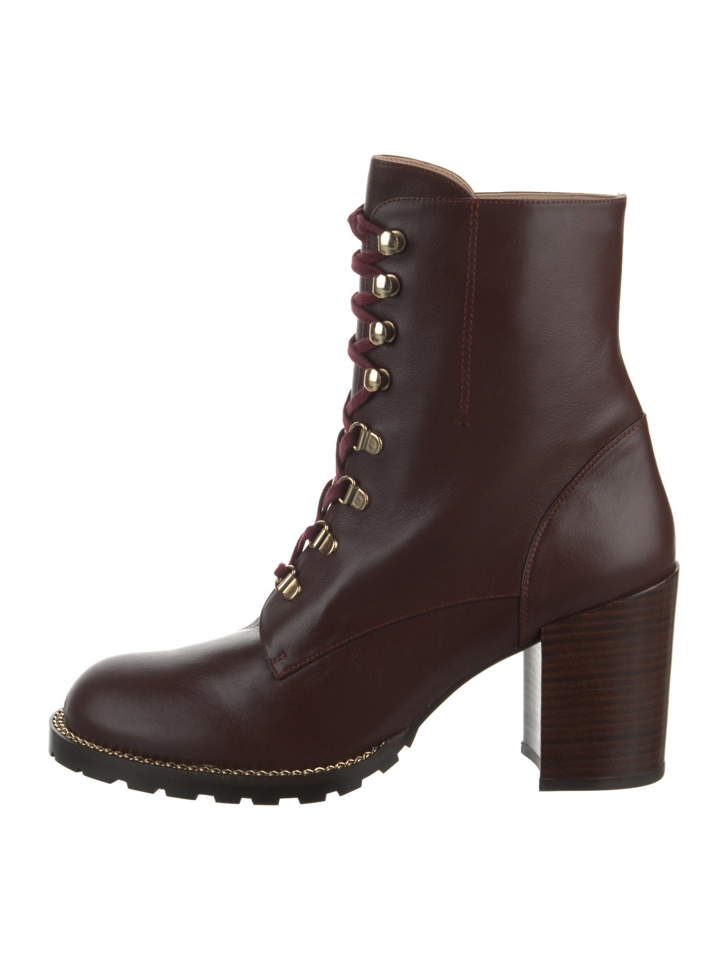 Stuart Weitzman Leather Chain-Link Accents Combat Boots