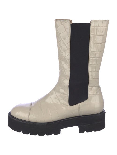 Stuart Weitzman Embossed Leather Colorblock Pattern Chelsea Boots