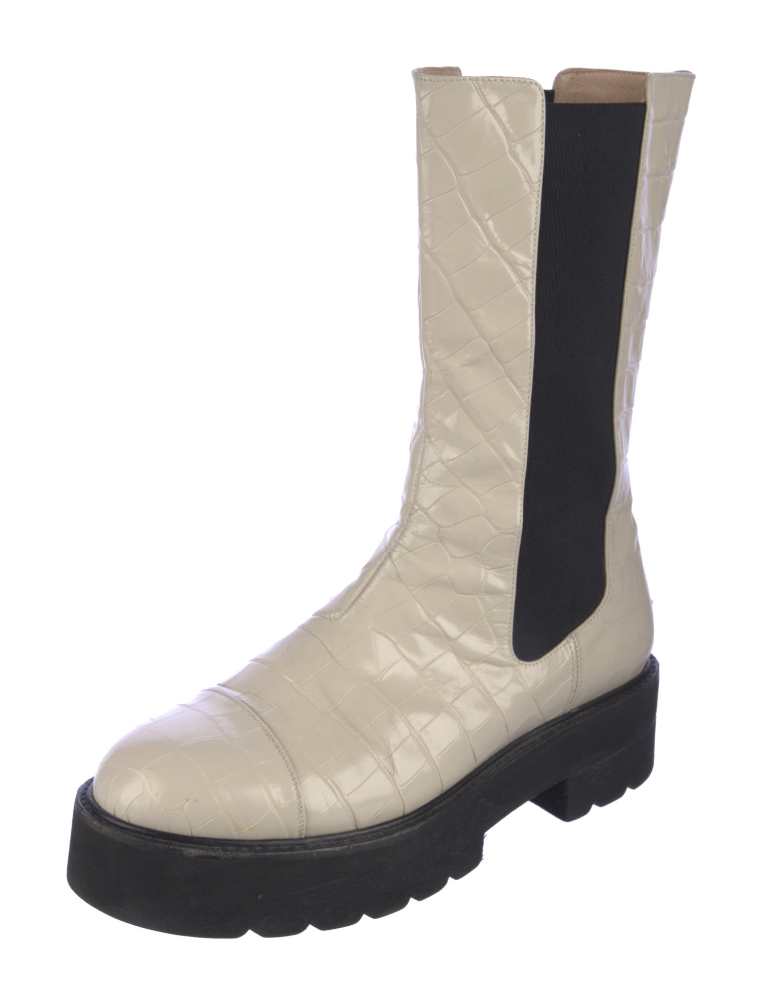 Stuart Weitzman Embossed Leather Colorblock Pattern Chelsea Boots