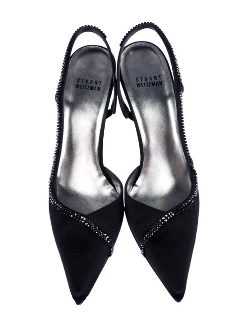 Stuart Weitzman Satin Crystal Embellishments Slingback Pumps