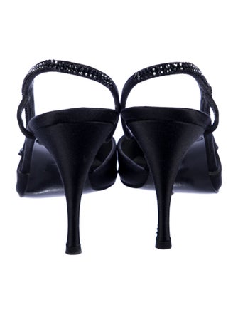 Stuart Weitzman Satin Crystal Embellishments Slingback Pumps