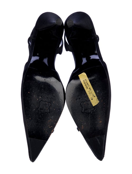 Stuart Weitzman Satin Crystal Embellishments Slingback Pumps