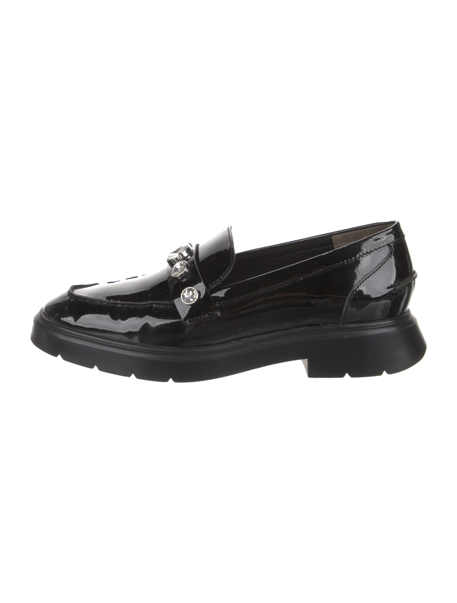 Stuart Weitzman Patent Leather Crystal Embellishments Loafers