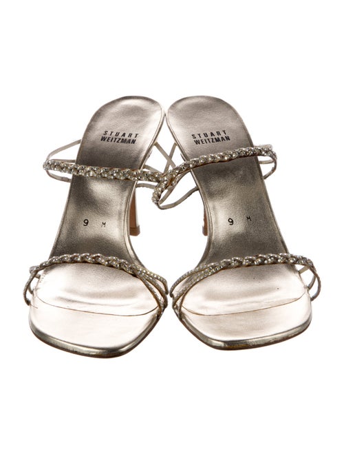 Stuart Weitzman Leather Crystal Embellishments Slides