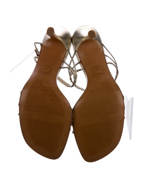 Stuart Weitzman Leather Crystal Embellishments Slides