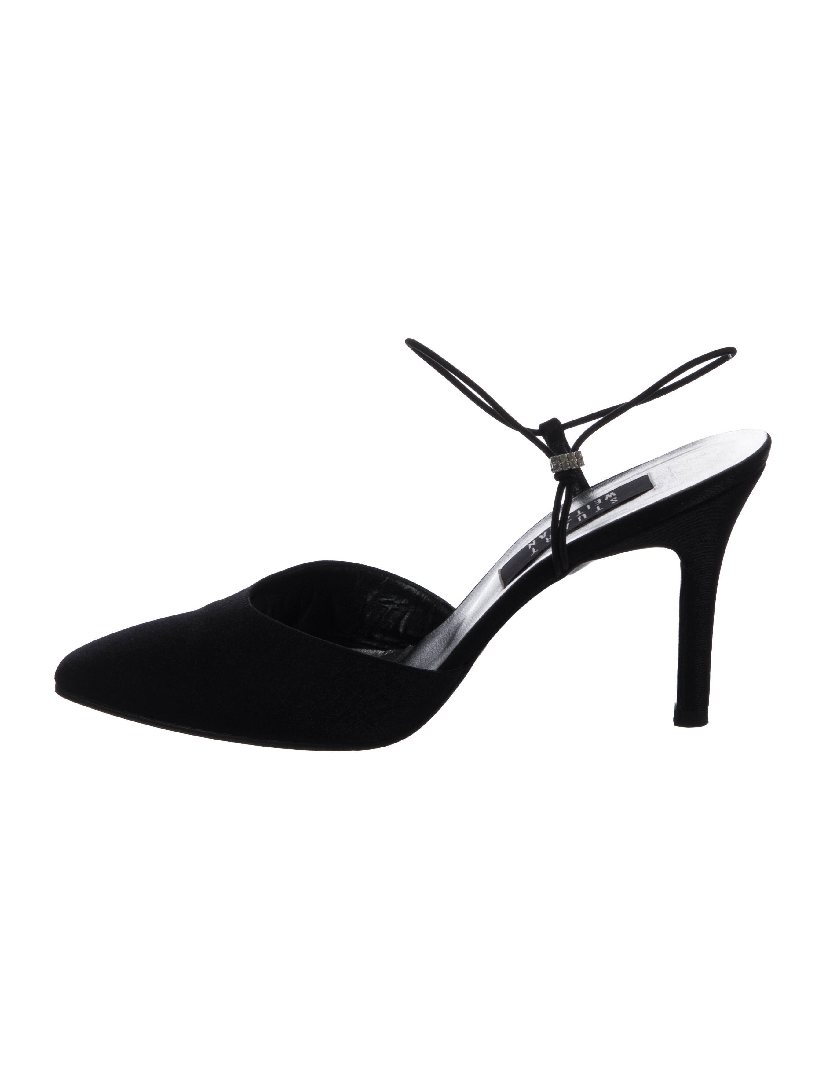 Stuart Weitzman Satin Crystal Embellishments Slingback Pumps