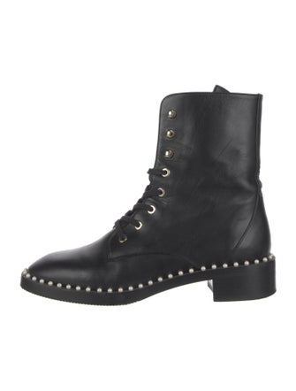 Stuart Weitzman Leather Beaded Accents Combat Boots
