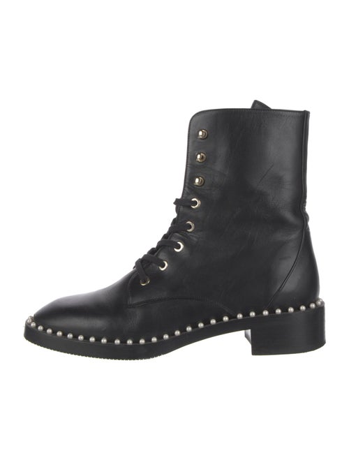 Stuart Weitzman Leather Beaded Accents Combat Boots