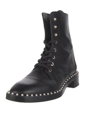 Stuart Weitzman Leather Beaded Accents Combat Boots