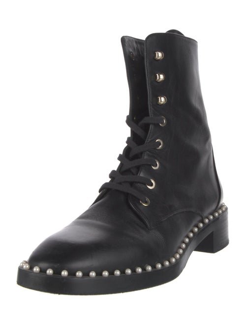 Stuart Weitzman Leather Beaded Accents Combat Boots