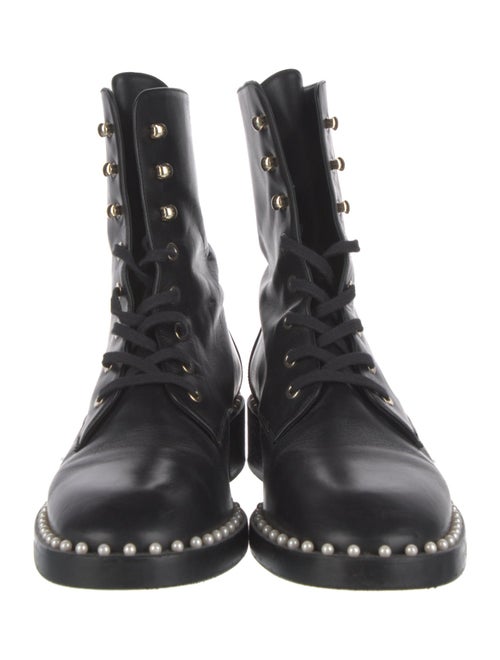 Stuart Weitzman Leather Beaded Accents Combat Boots