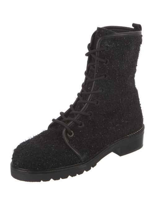 Stuart Weitzman Tweed Crystal Embellishments Combat Boots