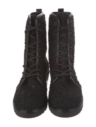 Stuart Weitzman Tweed Crystal Embellishments Combat Boots
