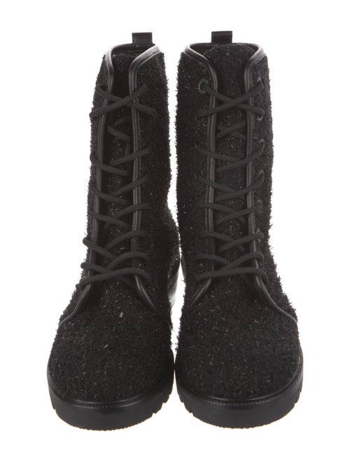Stuart Weitzman Tweed Crystal Embellishments Combat Boots