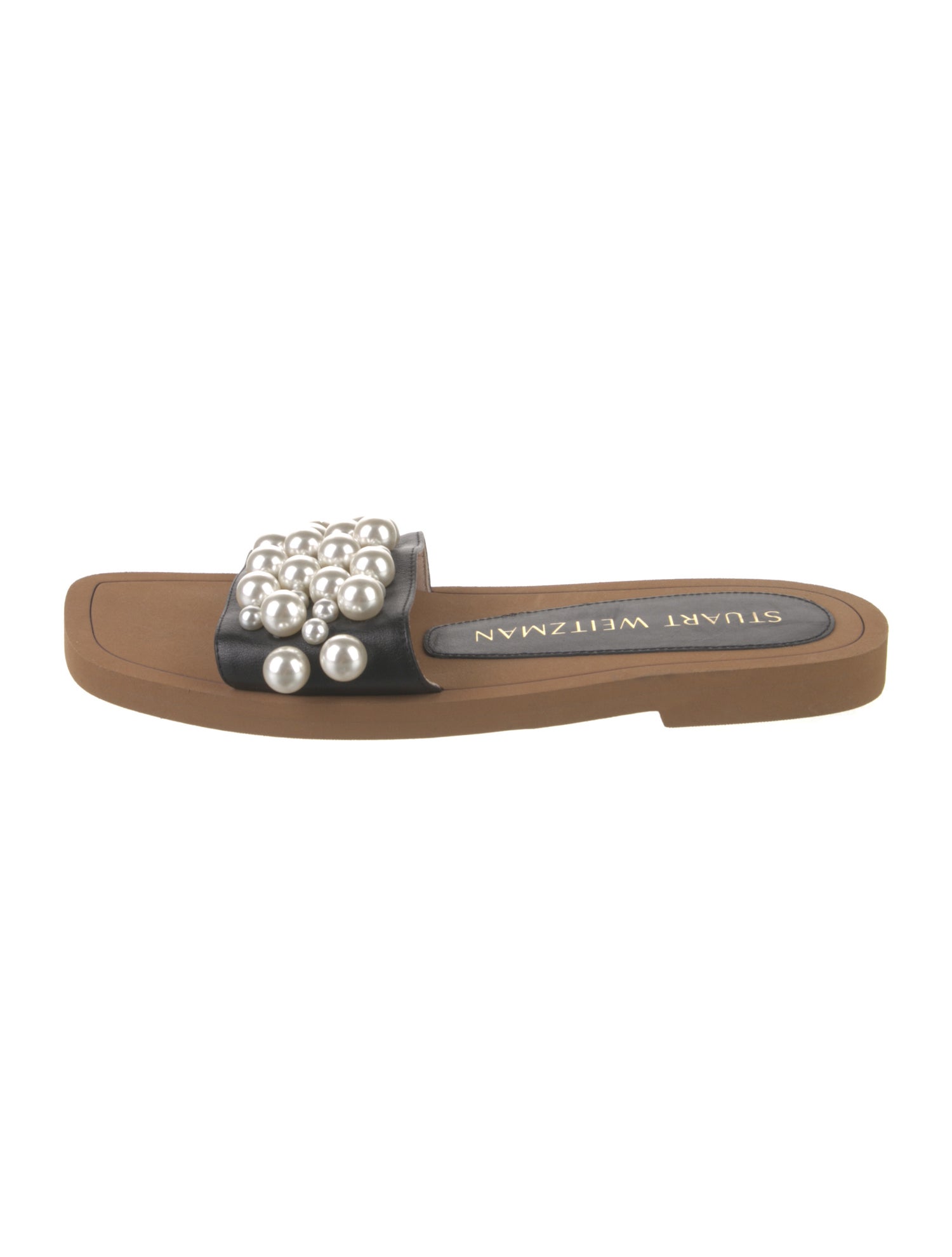 Stuart Weitzman Leather Beaded Accents Slides