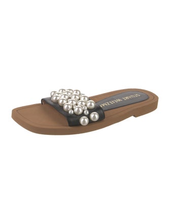 Stuart Weitzman Leather Beaded Accents Slides