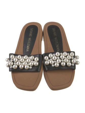 Stuart Weitzman Leather Beaded Accents Slides