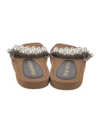 Stuart Weitzman Leather Beaded Accents Slides